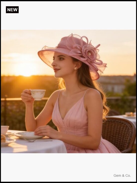 Organza Derby Hat for Women Wide Brim Church Wedding Tea Party Fascinator main image 6